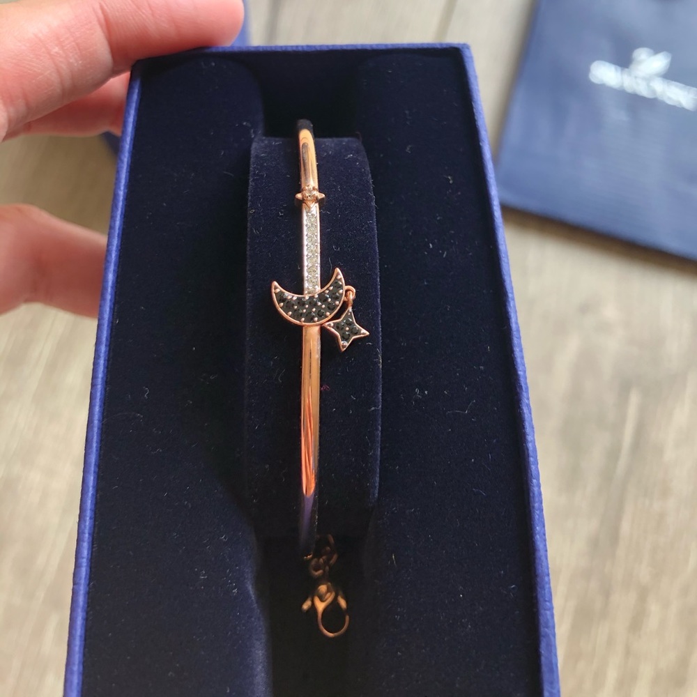Swarovski Symbolic Moon Bangle,Black ,Rose-Gold